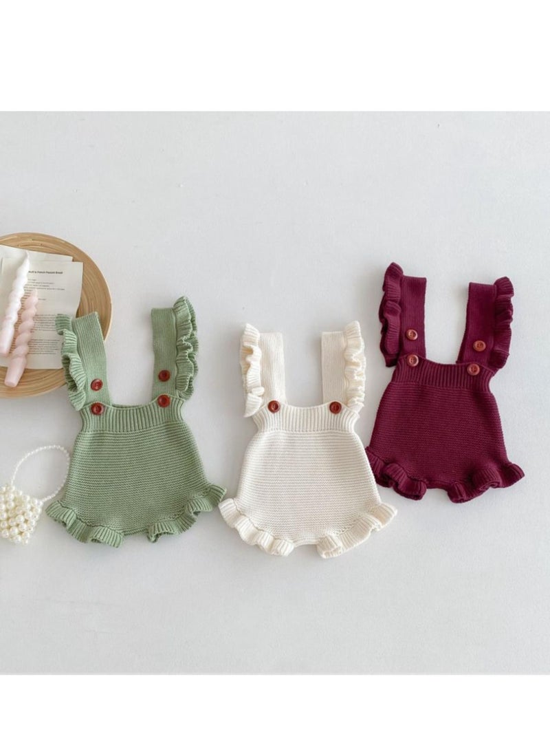Baby And Toddler Style Sweet Ruffled Overalls+Lace Top+Hat Set
