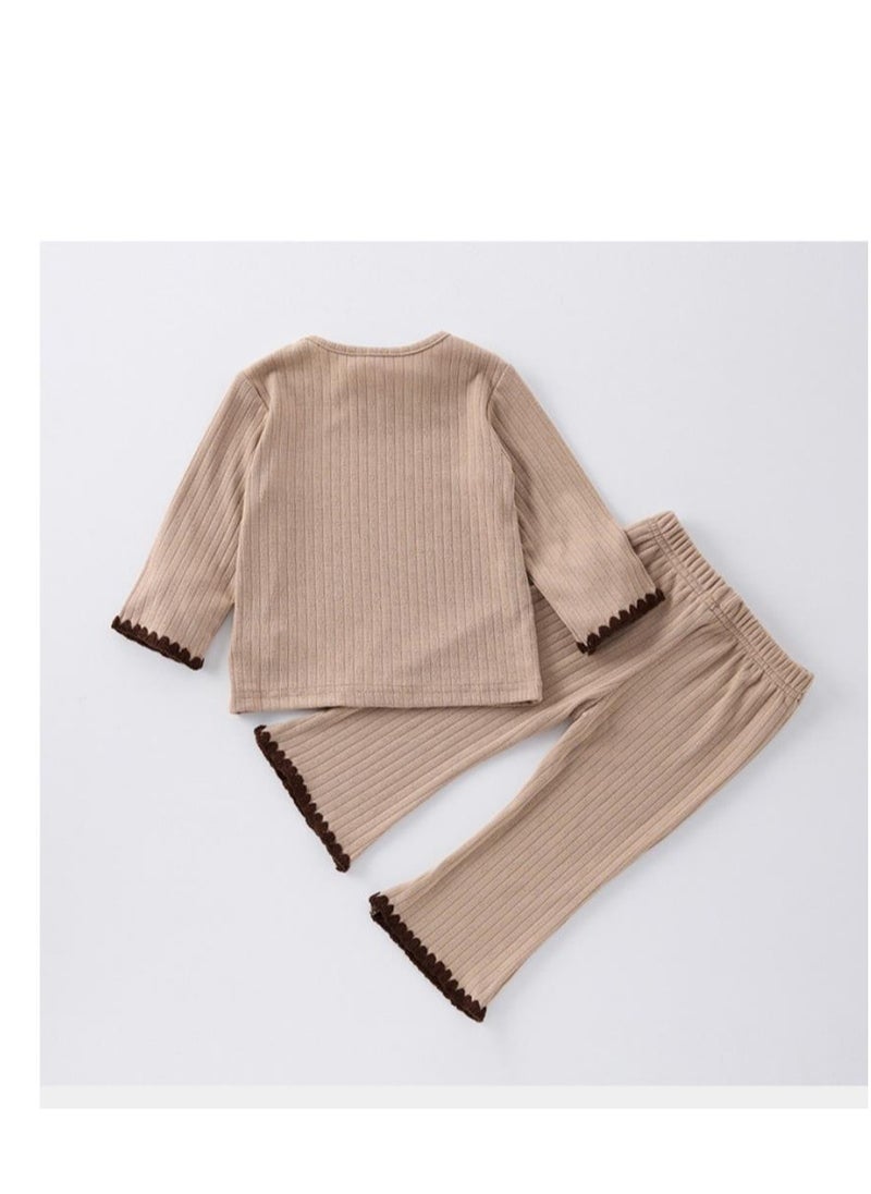 Yangqi Baby Bottom Home Clothes Split Bottom Shirt Bellbottom Pants Two Piece Set
