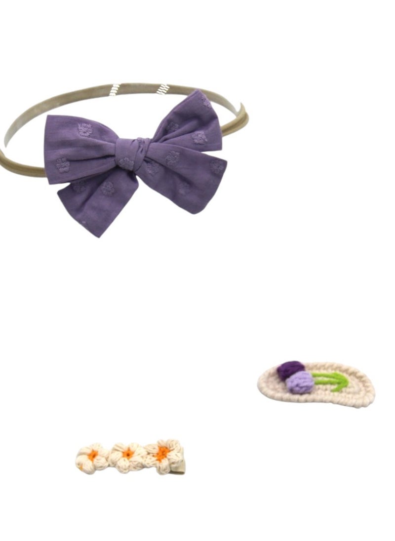 Angela Ribbon Bow Clip Set For Babies and Girls - Purple