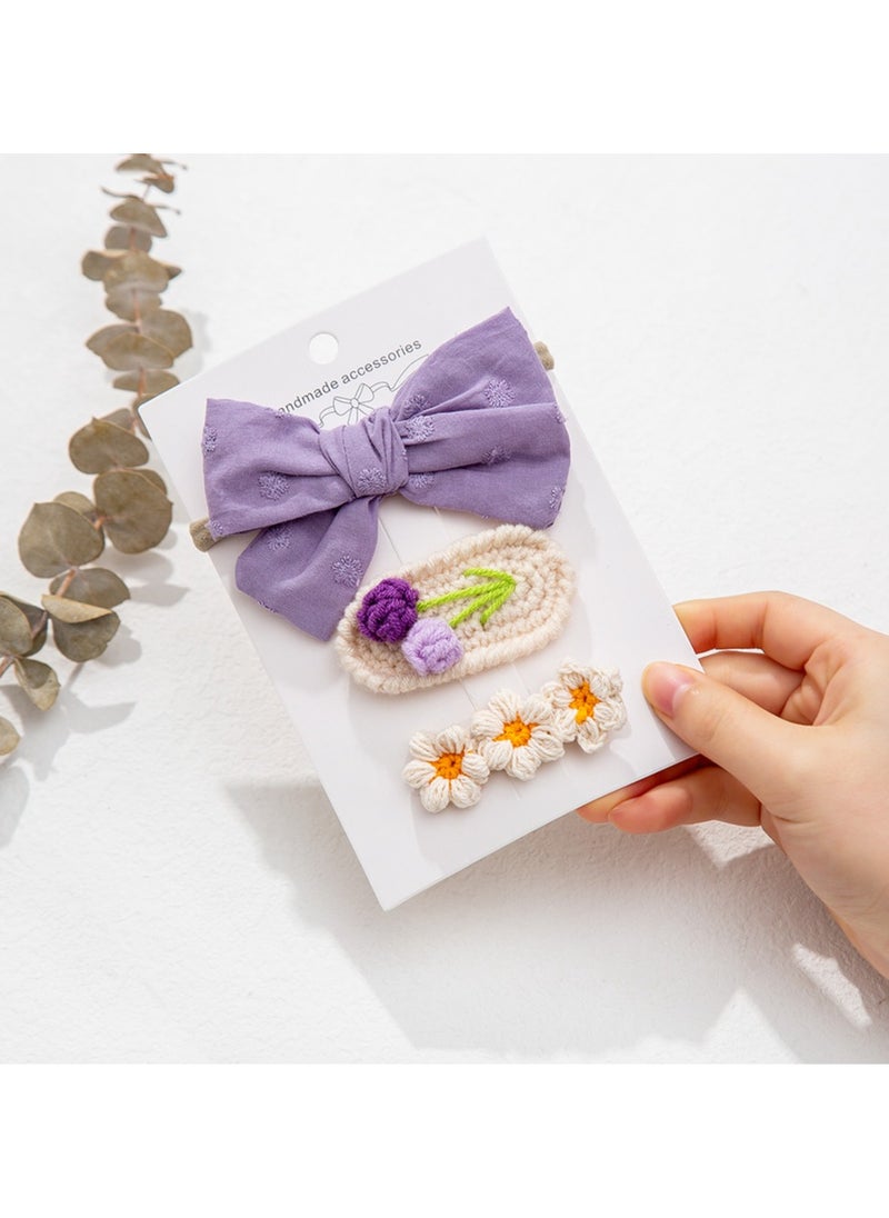 Angela Ribbon Bow Clip Set For Babies and Girls - Purple