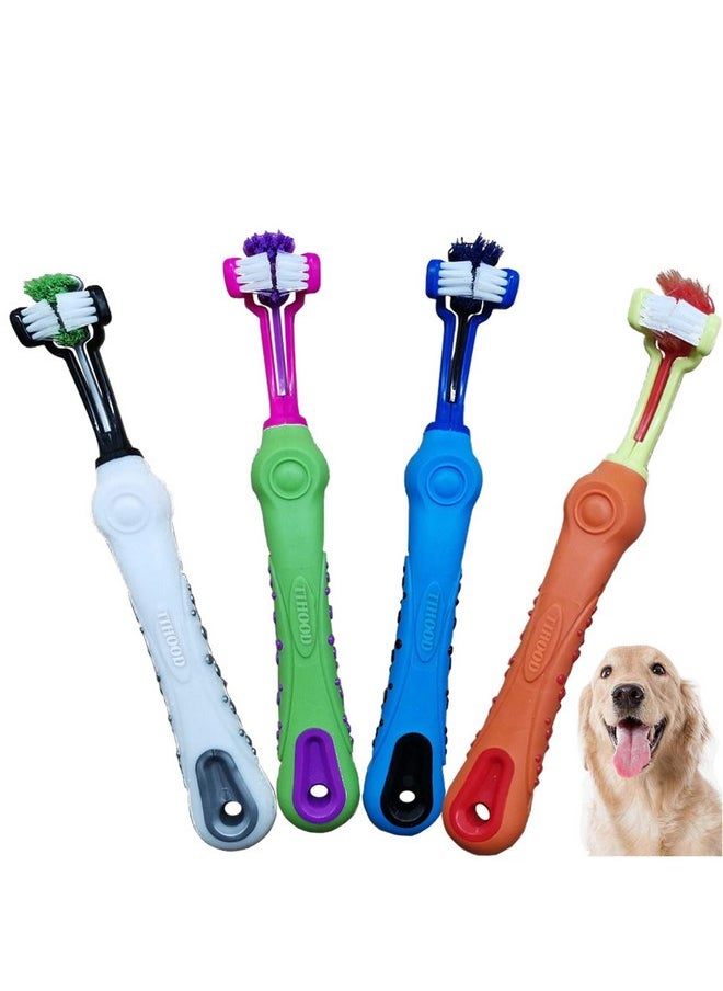 TIHOOD Three Sided Pet Toothbrush Dog Brush Addition Bad Breath Tartar Teeth Care Dog Cat Cleaning Mouth (Blue,Orange,purplr and White)