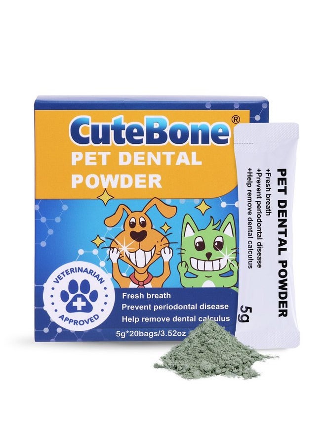 CuteBone Pet Dental Powder 20 Bags - Safe & Natural Oral Care Formula for Dogs & Cats, Freshens Breath, Reduces Plaque & Tartar, Promotes Healthy Gums, Sodium Hexametaphosphate Free Teeth Powder