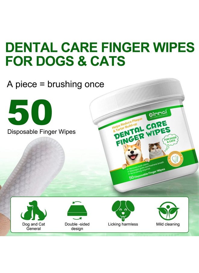 Dog Teeth Cleaning 50PCS, Pets Teeth Cleaning Wipes for Dogs & Cats, Dog Toothbrush Kit, Dog Dental Care Finger Wipes, Remove Bad Breath, Plaque & Tartar, Cleaning & Gum Care Pet Wipes