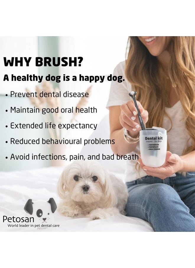 Petosan Complete Dental Kit for Dogs with Toothbrush, Toothpaste and Microfiber Cleaner, for Small Dogs Up to 14 lbs