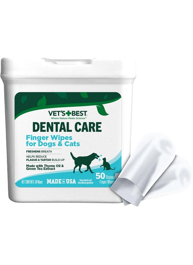 Vet's Best Dental Care Finger Wipes - Reduces Plaque & Tartar Build Up - Freshens Breath - Teeth Cleaning Finger Wipes for Dogs & Cats - 50 Count