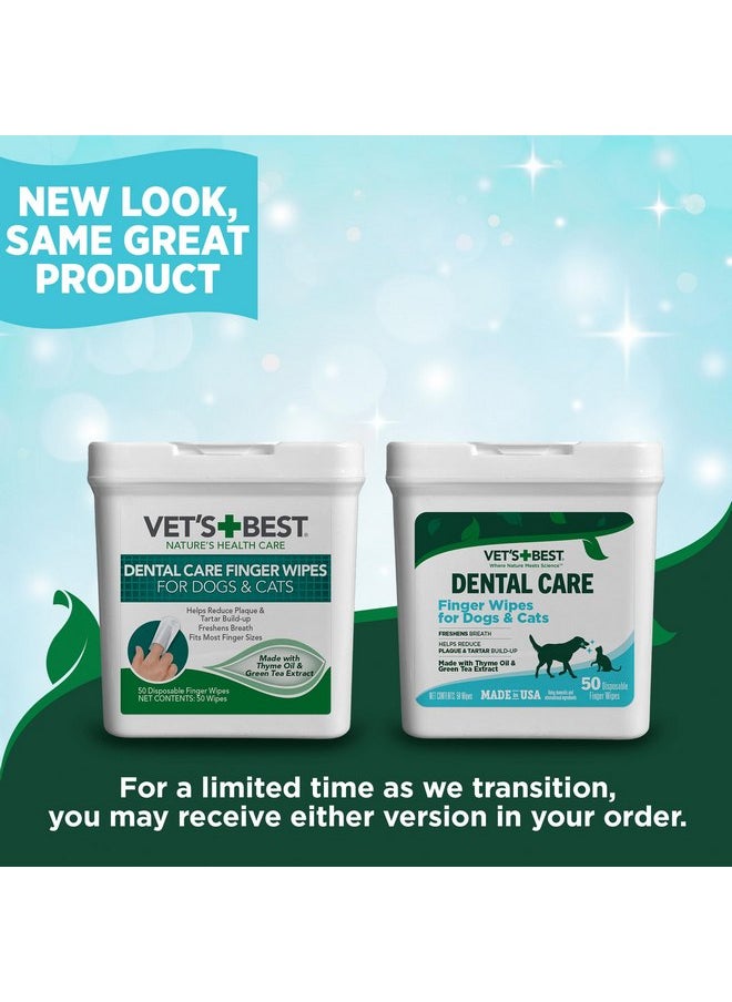 Vet's Best Dental Care Finger Wipes - Reduces Plaque & Tartar Build Up - Freshens Breath - Teeth Cleaning Finger Wipes for Dogs & Cats - 50 Count