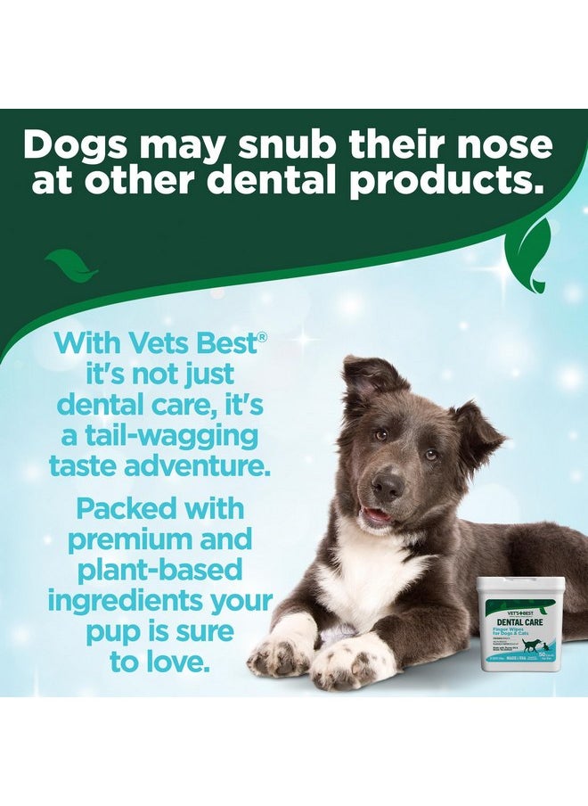 Vet's Best Dental Care Finger Wipes - Reduces Plaque & Tartar Build Up - Freshens Breath - Teeth Cleaning Finger Wipes for Dogs & Cats - 50 Count