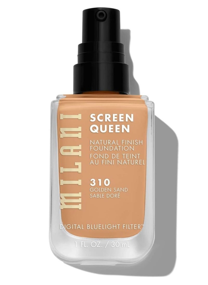 Milani Screen Queen Liquid Foundation Cruelty-Free, Blue Light Protection, Luminous Finish, Build-able Coverage, 310 Golden Sand 30ml