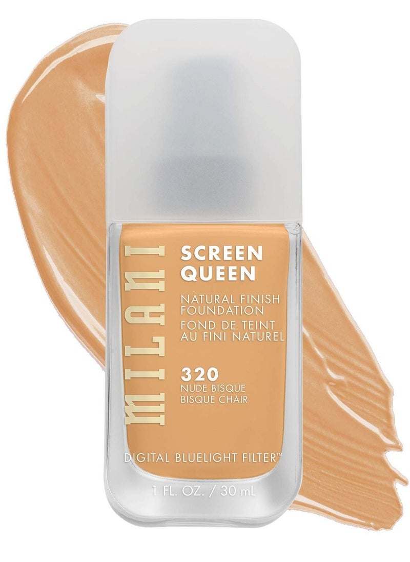 Milani Screen Queen Liquid Foundation Cruelty-Free, Blue Light Protection, Luminous Finish, Build-able Coverage, 320 Nude Bisque 30ml