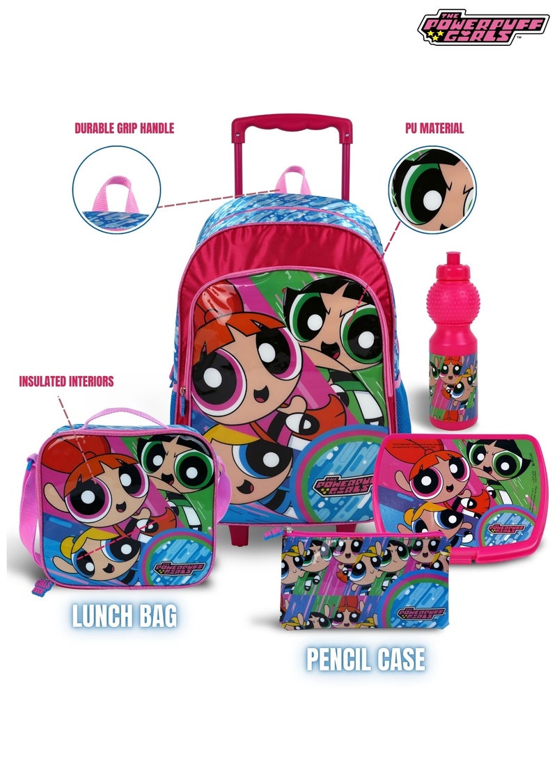 5-in-1 Trolley School Bag Set - Ergonomic Backpack, Water Bottle, Lunch Box, Insulated Bag & Pencil Case, Lightweight & Durable, for Girls 6+, Perfect for School & Travel