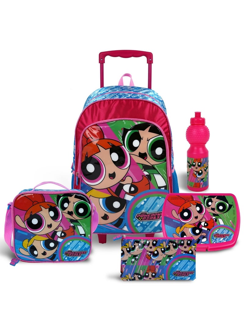 5-in-1 Trolley School Bag Set - Ergonomic Backpack, Water Bottle, Lunch Box, Insulated Bag & Pencil Case, Lightweight & Durable, for Girls 6+, Perfect for School & Travel