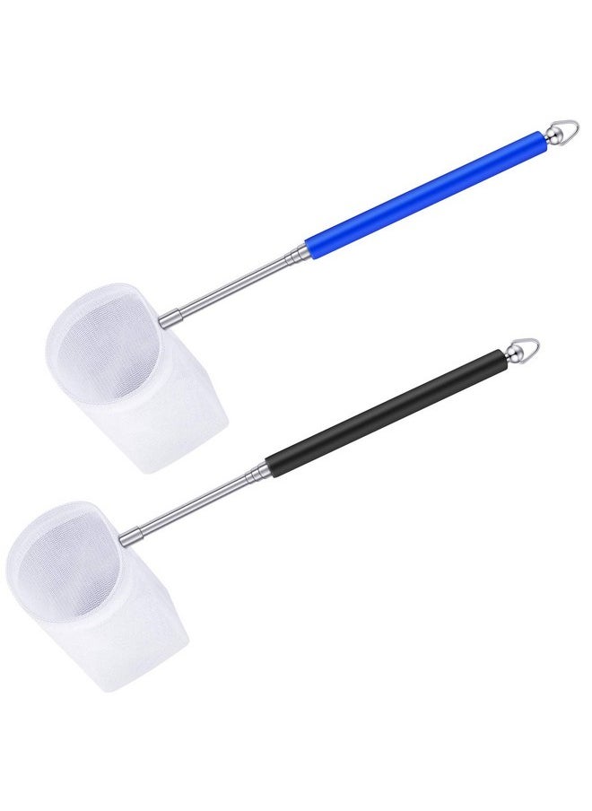 2 Pieces Fish Tank Shrimp Net Extendable Handle Shrimp Net Aquarium Stainless Steel Small Fishing Net Fish Shrimp Skimming Net with Adjustable Handle for Aquarium Fish Tank Pond (5 cm, Blue, Black)