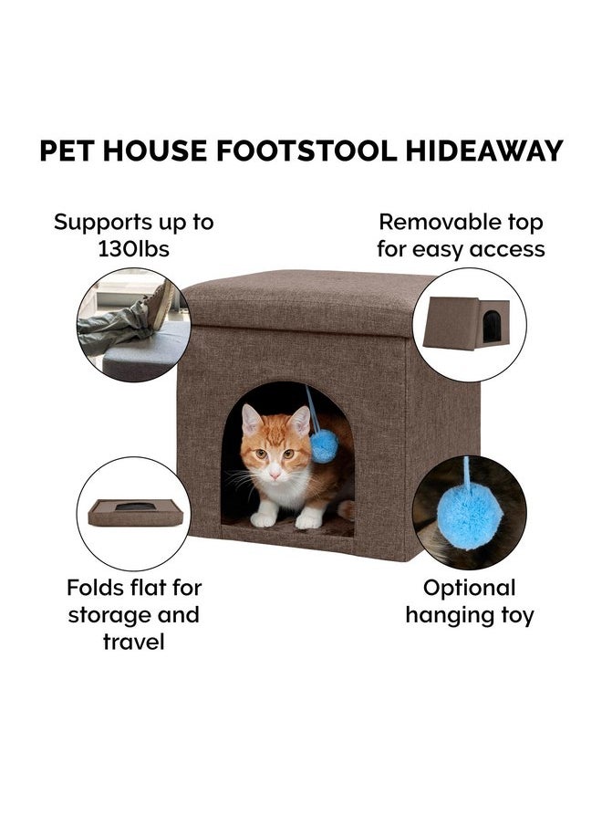 Furhaven Pet House for Indoor Cats & Small Dogs, Collapsible & Foldable w/ Plush Ball Toy - Living Room Footstool Cat Condo - Coconut Brown, Small