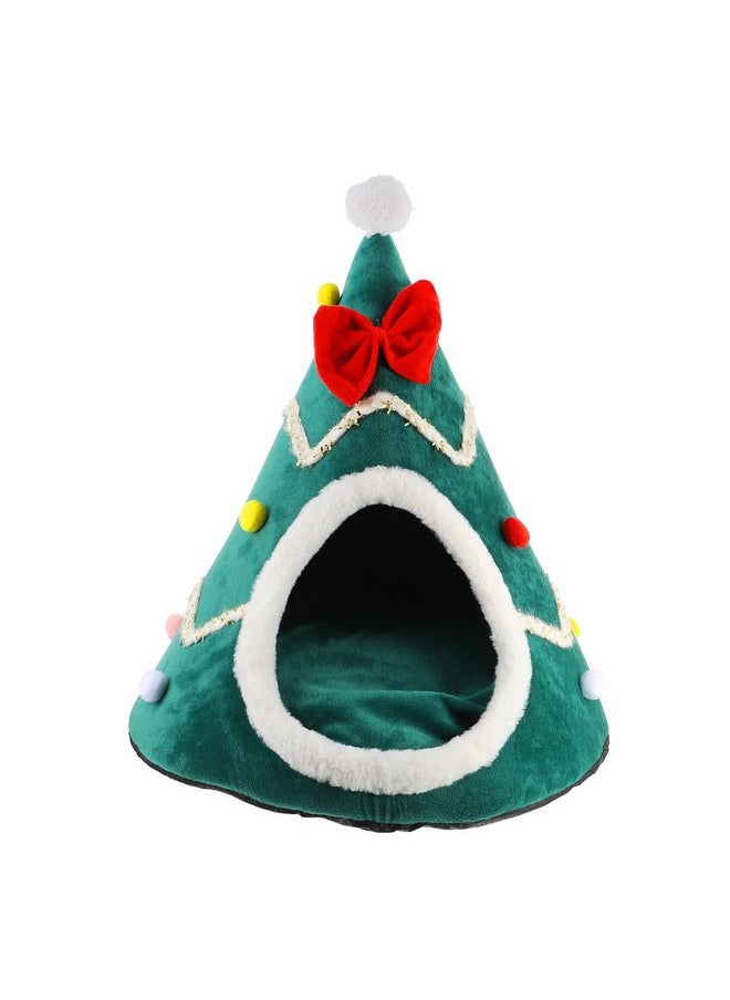 POPETPOP Christmas Tree Cat Bed Cave, Winter Warm Christmas Cat Nest House Indoor, Cute Pet Cave Tent for Small Dog, Kitten, Bunny Bed (Christmas Tree-Upgraded Version)