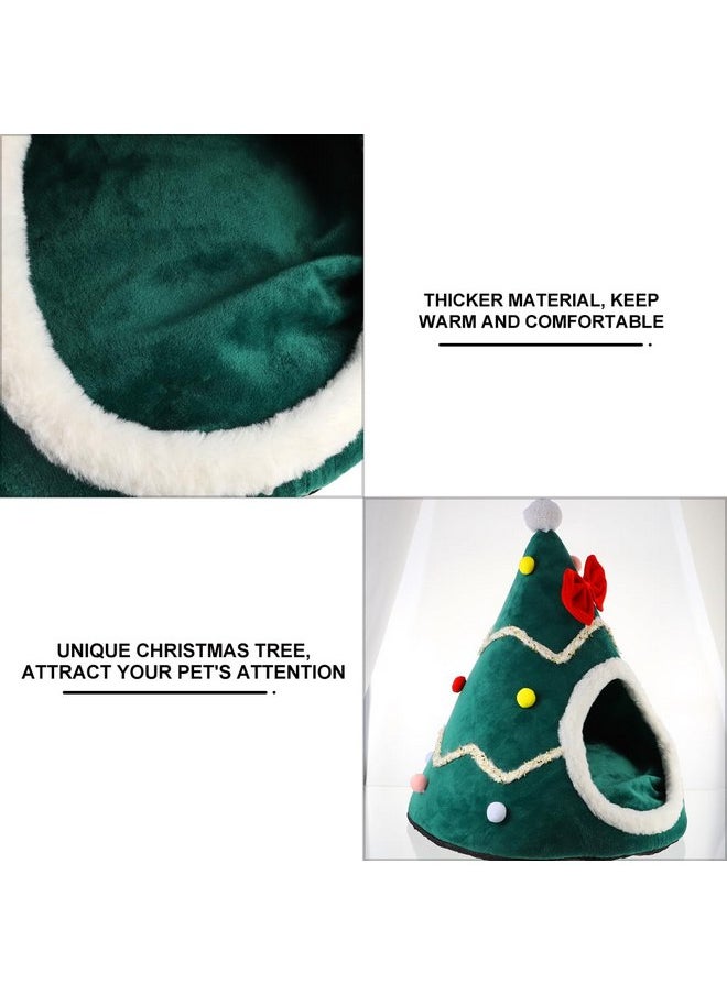 POPETPOP Christmas Tree Cat Bed Cave, Winter Warm Christmas Cat Nest House Indoor, Cute Pet Cave Tent for Small Dog, Kitten, Bunny Bed (Christmas Tree-Upgraded Version)