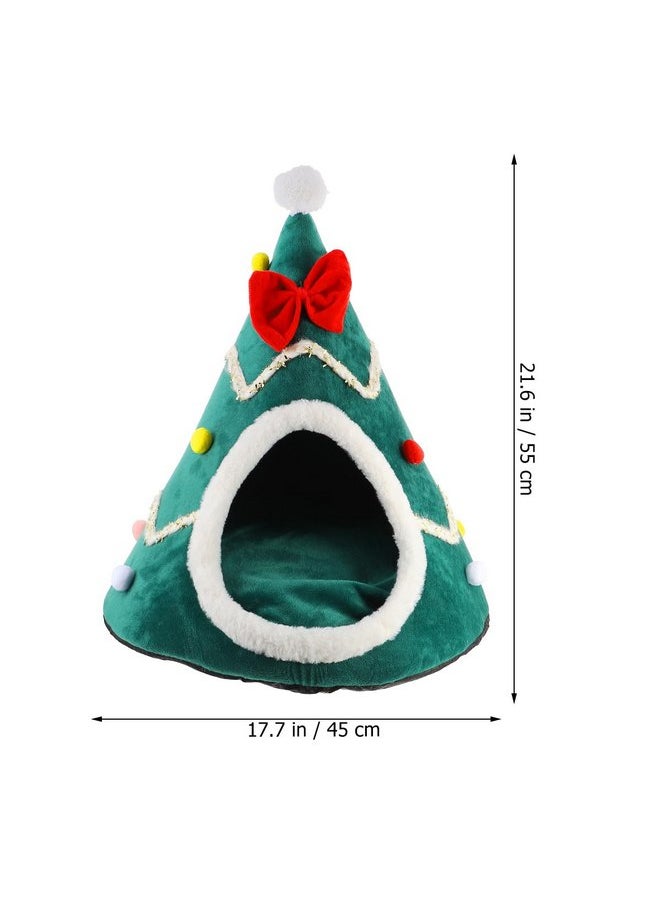 POPETPOP Christmas Tree Cat Bed Cave, Winter Warm Christmas Cat Nest House Indoor, Cute Pet Cave Tent for Small Dog, Kitten, Bunny Bed (Christmas Tree-Upgraded Version)