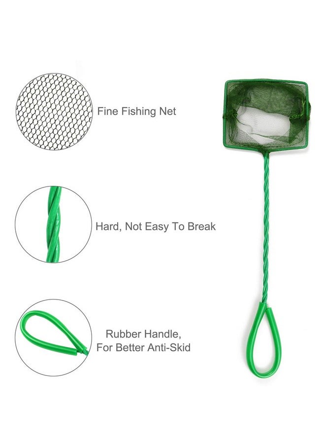 4 Pcs Aquarium Fish Net, 4 Inch Quick Catch Mesh Nylon Fishing Nets with Plastic Handle - Green
