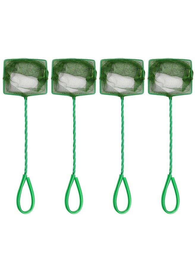 4 Pcs Aquarium Fish Net, 4 Inch Quick Catch Mesh Nylon Fishing Nets with Plastic Handle - Green