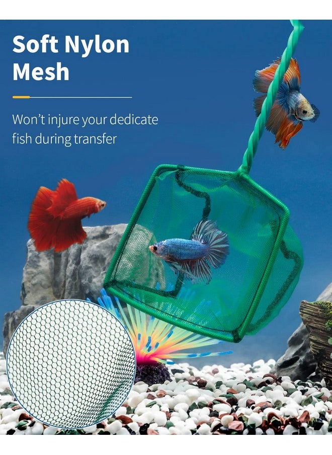Pawfly 4 Inch Aquarium Fish Net with Braided Metal Handle Small Square Net with Soft Fine Mesh Sludge Food Residue Wastes Skimming Cleaning Net for Fish Tanks Small Koi Ponds and Pools