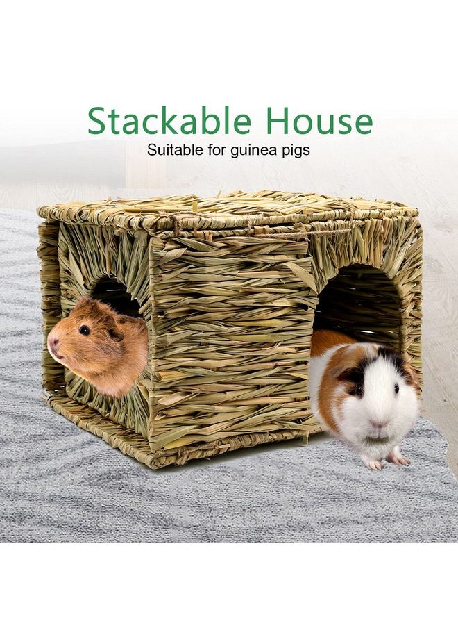 BWOGUE Large Grass House for Guinea Pigs,Hand Woven Straw Hut Foldable Small Animal Play Hideaway Bed with Double Openings Playhouse for Bunny Guinea Pig Chinchilla Ferret