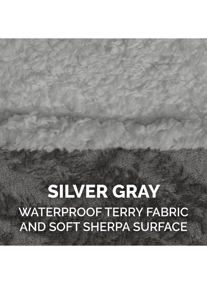 Furhaven Waterproof & Self-Warming Throw Blanket for Dogs & Indoor Cats, Washable & Reflects Body Heat - Soft-Edged Terry & Sherpa Dog Blanket - Silver Gray, Large