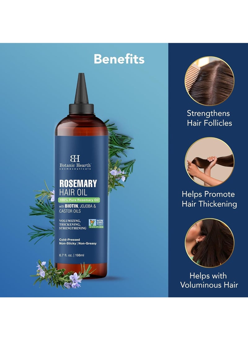 Botanic Hearth 100% Pure Rosemary Oil For Hair Growth Infused With Biotin Nourishing and Volumizing With Jojoba Oil and Castor Oil Hair Oil with Applicator Scalp Massager for Hair Growth 198 ML