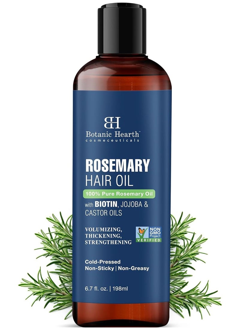 Botanic Hearth 100% Pure Rosemary Oil For Hair Growth Infused With Biotin Nourishing and Volumizing With Jojoba Oil and Castor Oil Hair Oil with Applicator Scalp Massager for Hair Growth 198 ML