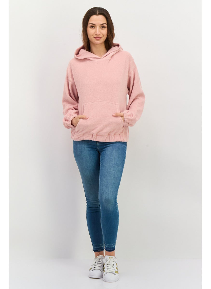 Women Fleece Long Sleeve Hooded Sweatshirt, Pink