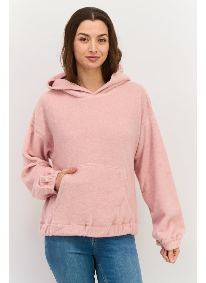 Women Fleece Long Sleeve Hooded Sweatshirt, Pink