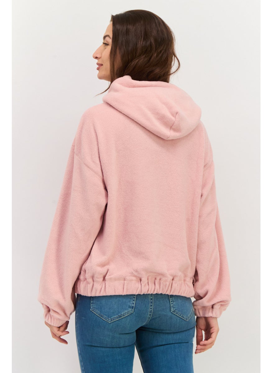 Women Fleece Long Sleeve Hooded Sweatshirt, Pink