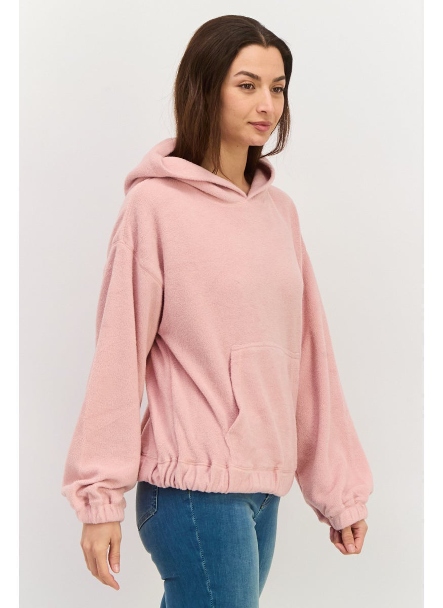 Women Fleece Long Sleeve Hooded Sweatshirt, Pink