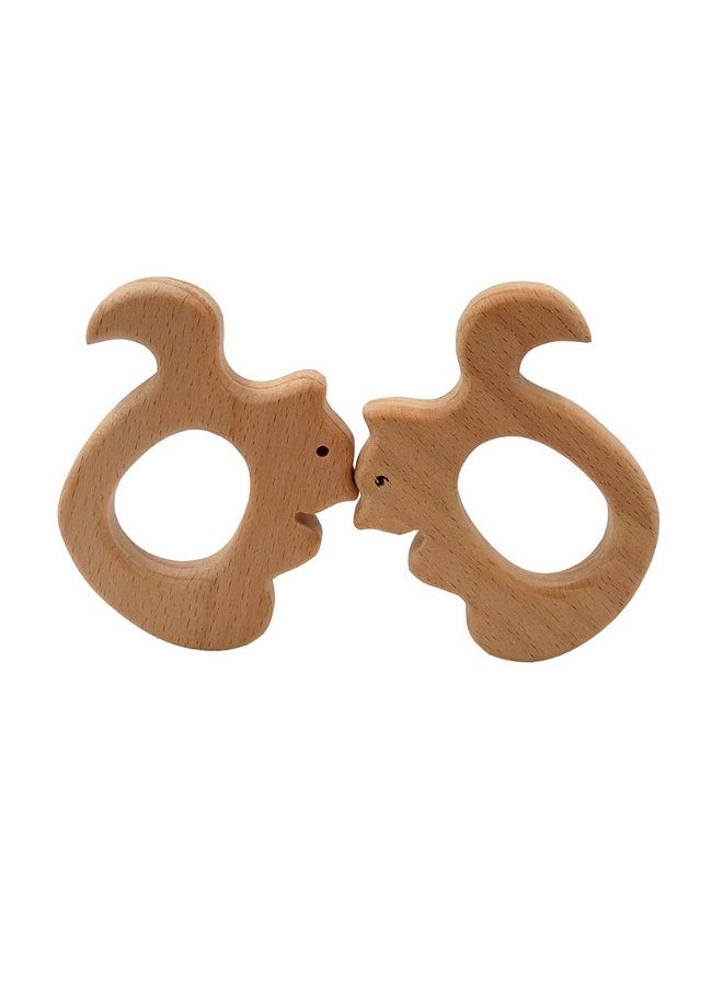 2pcs Lovely Cartoon Wood Pure Natural Animal Shape Beech Wooden Handmade DIY Necklace Pendant Decorations (Squirrel)