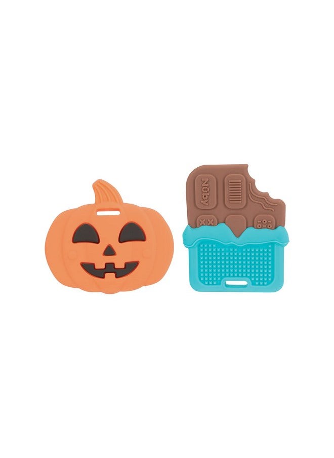 Nuby All Silicone Pumpkin & Chocolate Bar Teether - 2 Pack, 3+ Months