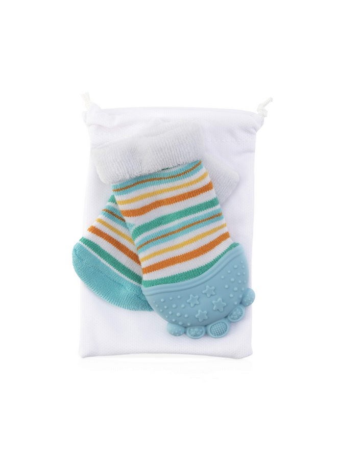 Nuby Soothing Teether Sock, Baby Blue Stripes, 5