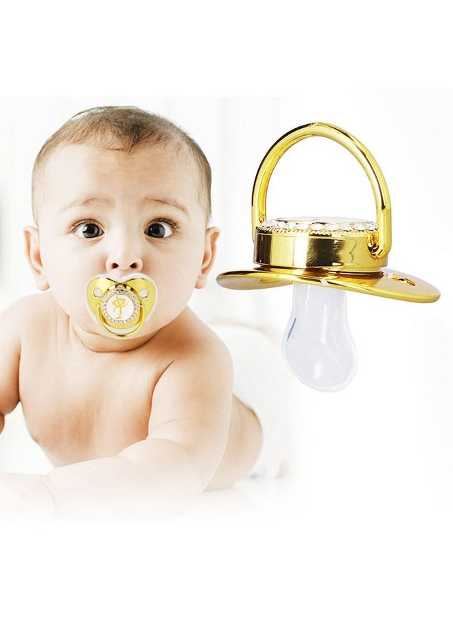 Premium Gold Letter Infant Pacifier - Portable & Stylish Silicone Alloy Pacifier for Home and Travel Use - with Clip (T)
