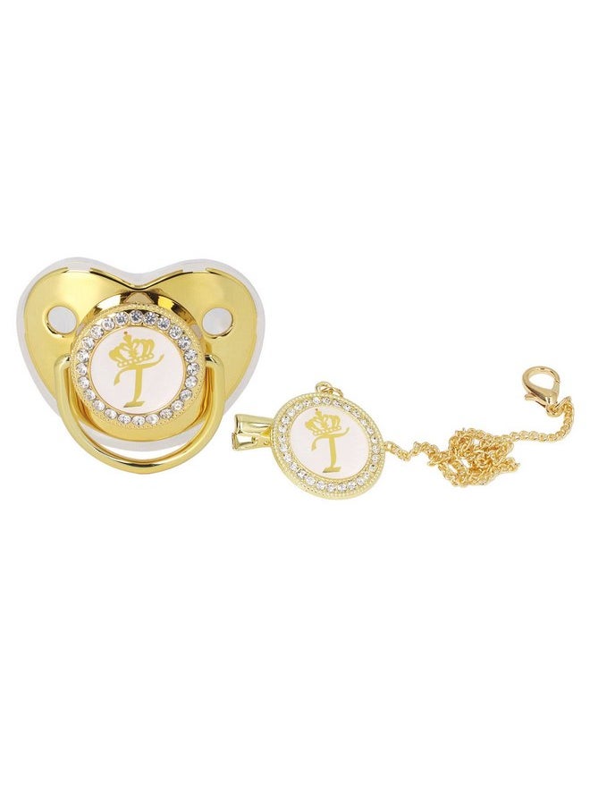 Premium Gold Letter Infant Pacifier - Portable & Stylish Silicone Alloy Pacifier for Home and Travel Use - with Clip (T)