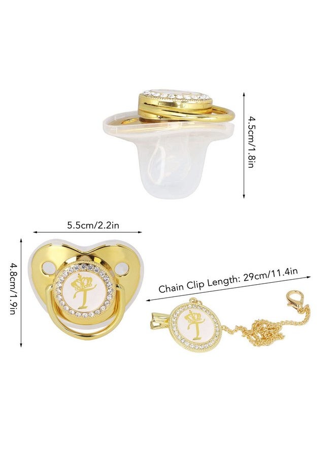 Premium Gold Letter Infant Pacifier - Portable & Stylish Silicone Alloy Pacifier for Home and Travel Use - with Clip (T)