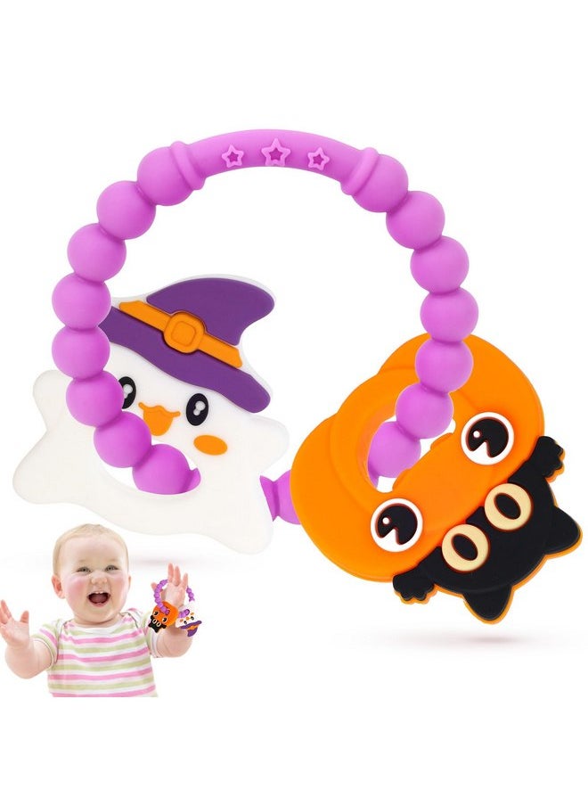 Halloween Baby Teether Cute Ghost & Bat Design, Safe BPA-Free Silicone Teething Toy for Babies, Easy-to-Hold, Soft Beads, Dishwasher Safe, Perfect for Parent-Child Bonding Halloween Baby Teething Toy