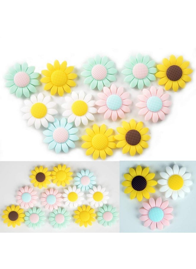 Alenybeby 6pcs Silicone Sunflower Pearl Bead Bracelet Silicone Animal Flower Beads for Keychain DIY Beading Mom Necklace Craft Jewelry Accessories