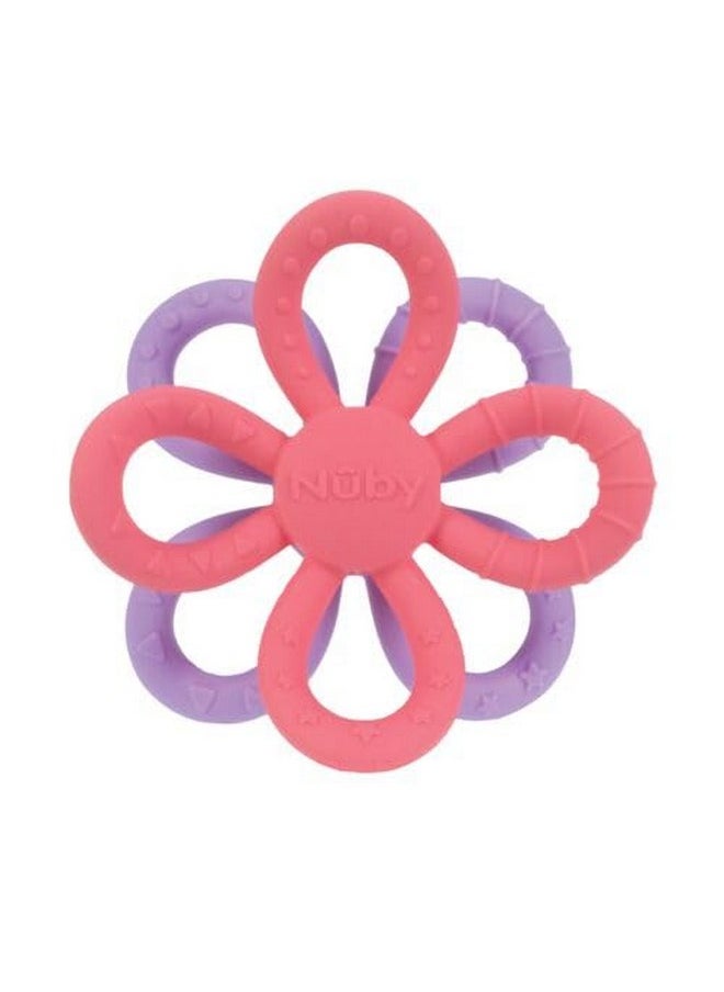 Nuby Fun Loops Teether - Flower-Shaped Infant Teething Toy for Babies - 3+ Months - Pink and Purple