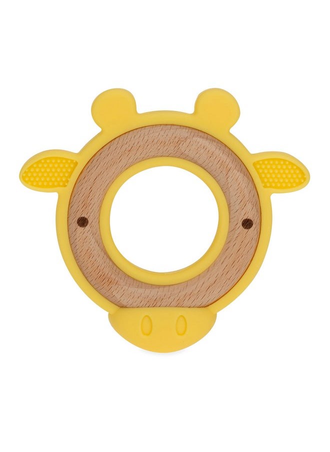 Nuby Natural Wood Teether with Soft Silicone, Minimalist Design Easy to Clean, Giraffe