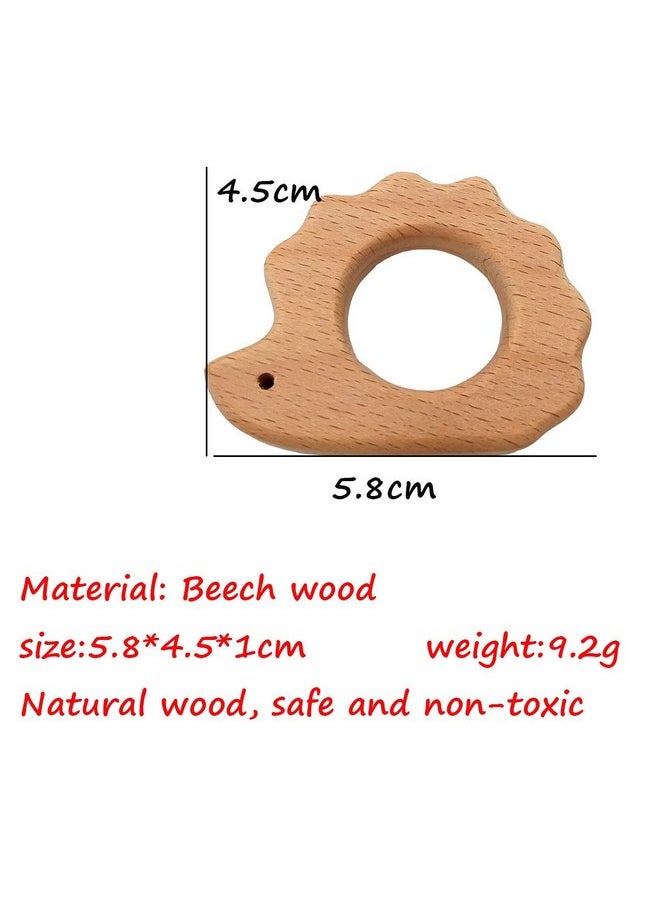 2pcs Natural Wooden Hedgehog Teething Pendant Pure Natural Beech Wood Animal Teether Shape for Handmade Home Decoration Craft Accessory (Hedgehog 2pcs)