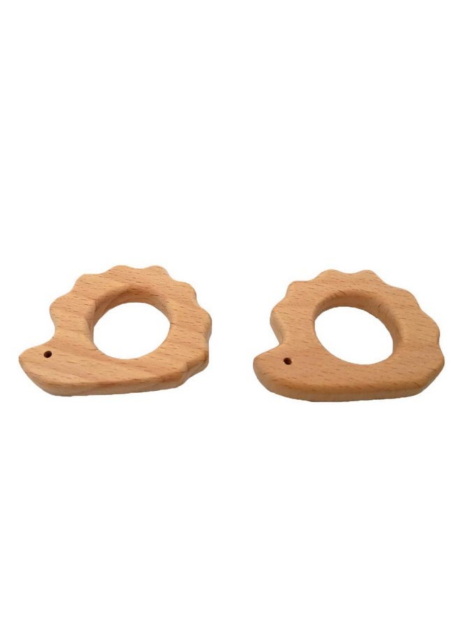 2pcs Natural Wooden Hedgehog Teething Pendant Pure Natural Beech Wood Animal Teether Shape for Handmade Home Decoration Craft Accessory (Hedgehog 2pcs)
