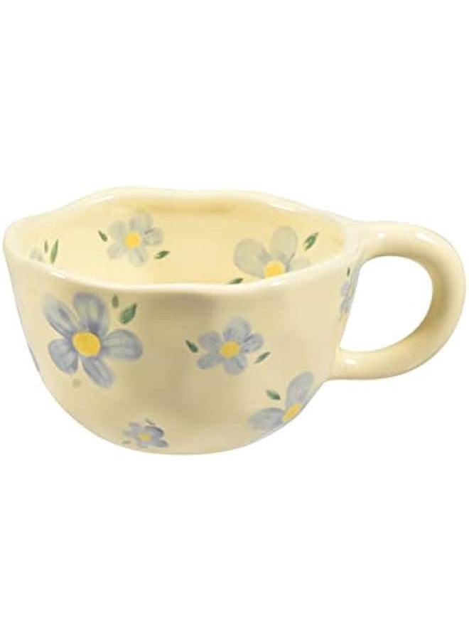 Ceramic Coffee Mug, Creative Flower Cup for Office and Home, Dishwasher and Microwave Safe, 8.5 oz/250 ml for Latte Tea Milk (Blue Flower)