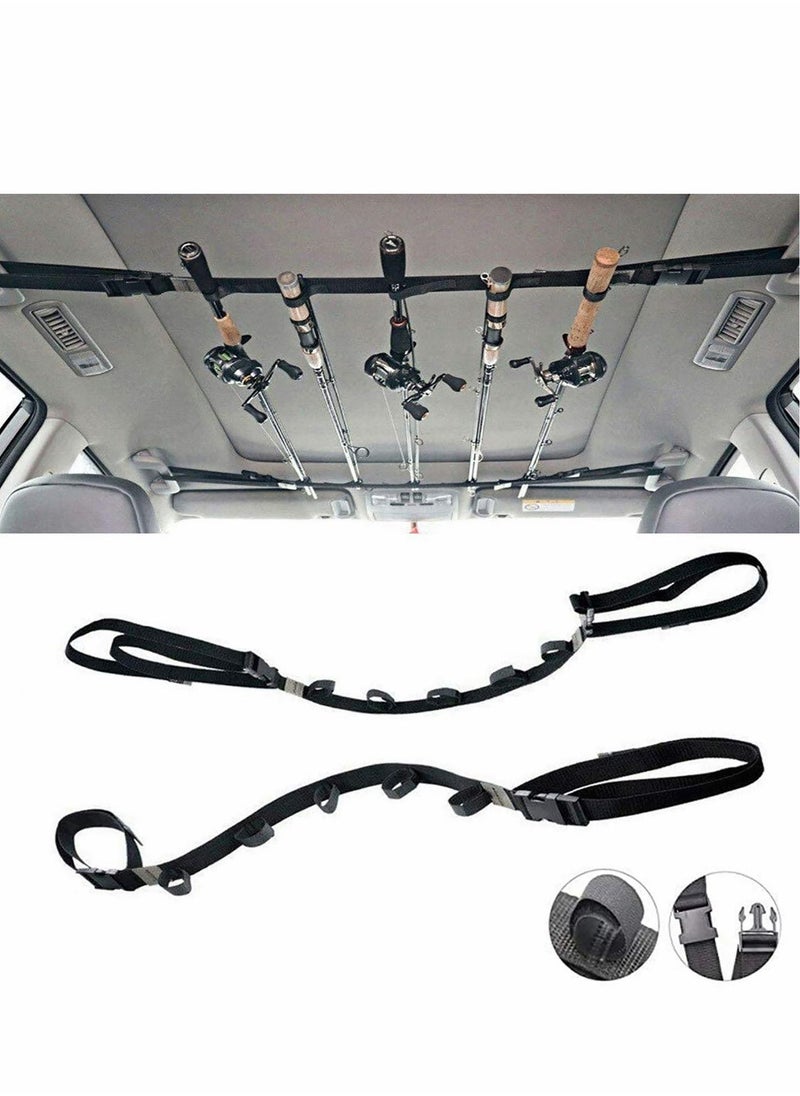 Vehicle Fishing Pole Holder, 2 Strap Adjustable Nylon Car Fishing Rod Rack 86.6 Inches Length Belt Strap, Fishing Pole Rack for Car, SUVs and Vans