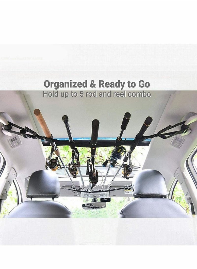 Vehicle Fishing Pole Holder, 2 Strap Adjustable Nylon Car Fishing Rod Rack 86.6 Inches Length Belt Strap, Fishing Pole Rack for Car, SUVs and Vans