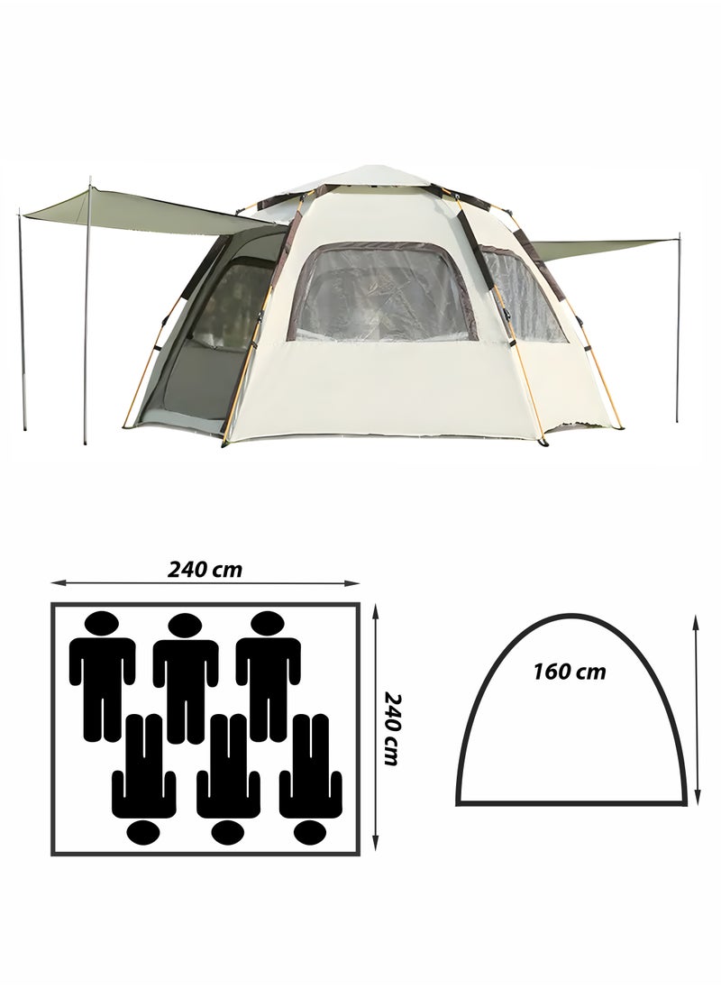 Automatic Family Camping Tent 4-6 Person Waterproof Cabin Tent Easy Setup One-Touch Tent Spacious Size Sunshade Tent Simple Tent Lightweight and Insect Repellent Outdoor Beach Tent with Double Doors and 4 Windows 240x240x160 cm, 4.05 kg