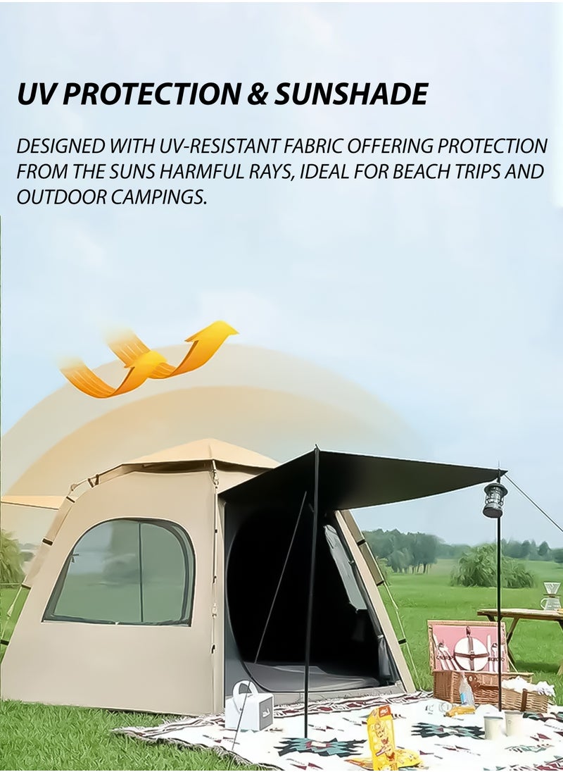 Automatic Family Camping Tent 4-6 Person Waterproof Cabin Tent Easy Setup One-Touch Tent Spacious Size Sunshade Tent Simple Tent Lightweight and Insect Repellent Outdoor Beach Tent with Double Doors and 4 Windows 240x240x160 cm, 4.05 kg