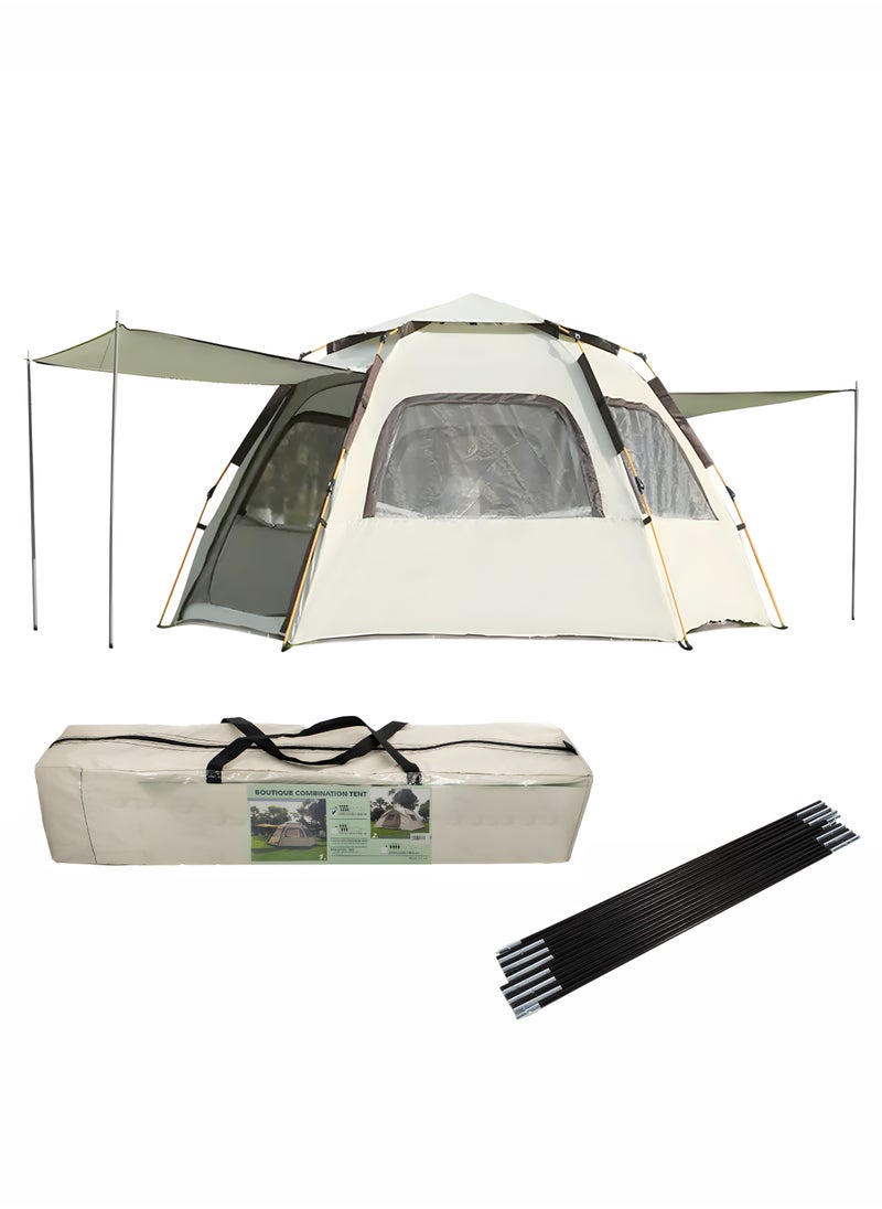 Automatic Family Camping Tent 4-6 Person Waterproof Cabin Tent Easy Setup One-Touch Tent Spacious Size Sunshade Tent Simple Tent Lightweight and Insect Repellent Outdoor Beach Tent with Double Doors and 4 Windows 240x240x160 cm, 4.05 kg