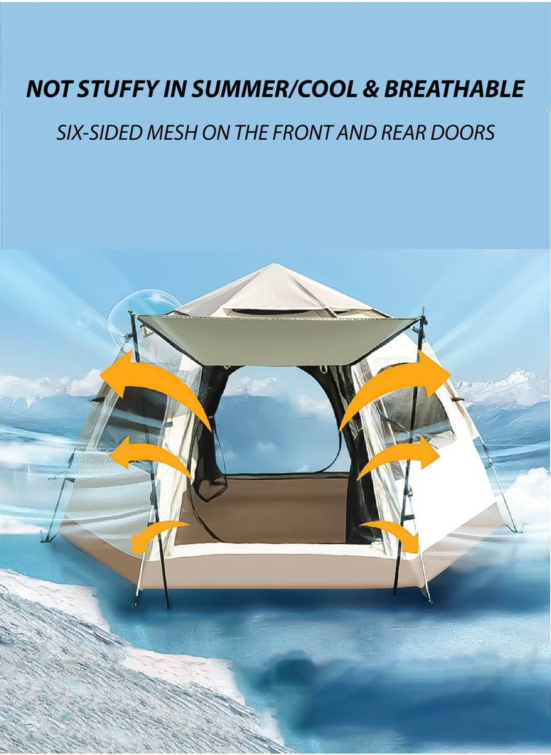 Automatic Family Camping Tent 4-6 Person Waterproof Cabin Tent Easy Setup One-Touch Tent Spacious Size Sunshade Tent Simple Tent Lightweight and Insect Repellent Outdoor Beach Tent with Double Doors and 4 Windows 240x240x160 cm, 4.05 kg